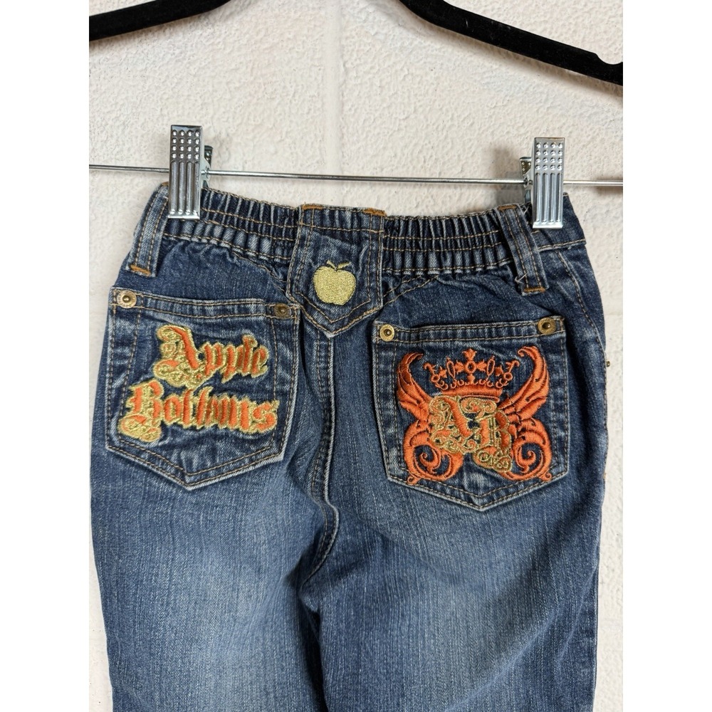 Apple Bottoms Girls Size 5 Y2K Bootcut Jeans Embroidered Logo Pocket Denim